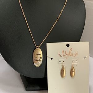 Viola Goldtone faith with crosses earrings and necklace.  NWT